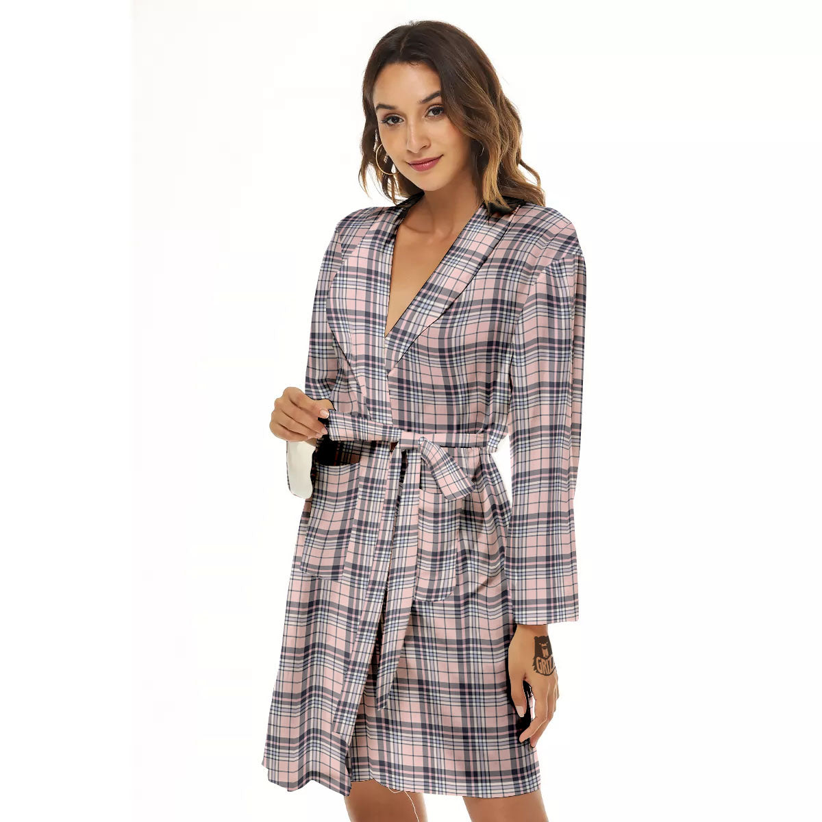 Pink Black And Blue Tartan Print Pattern Women's Robe-grizzshop
