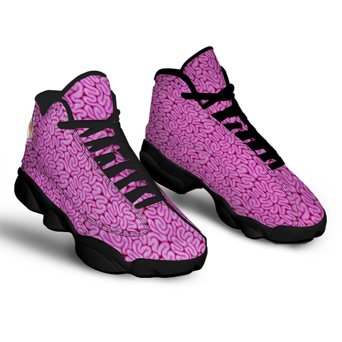 Pink Brains Cartoon Print Pattern Black Basketball Shoes-grizzshop