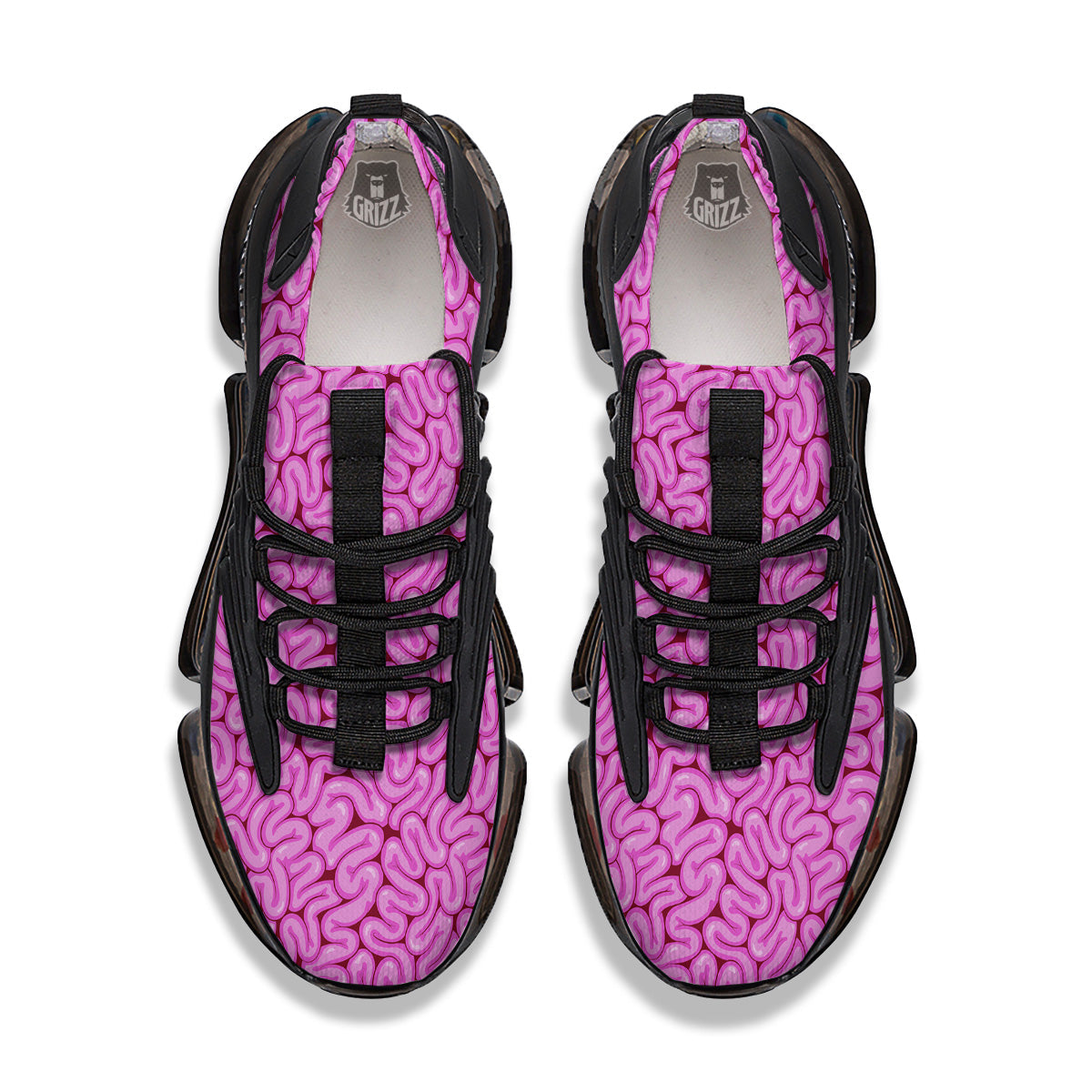 Pink Brains Cartoon Print Pattern Black Gym Shoes-grizzshop
