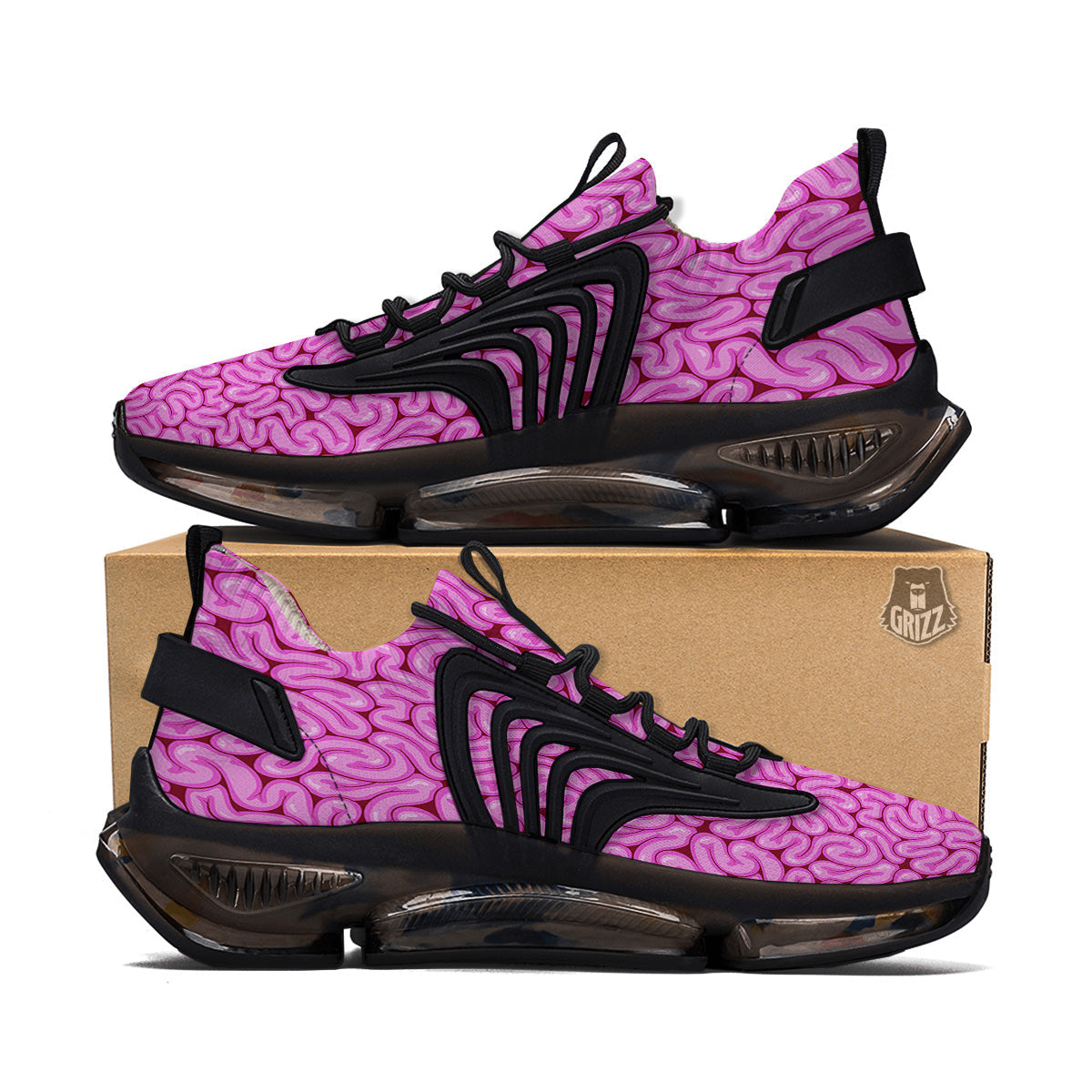 Pink Brains Cartoon Print Pattern Black Gym Shoes-grizzshop