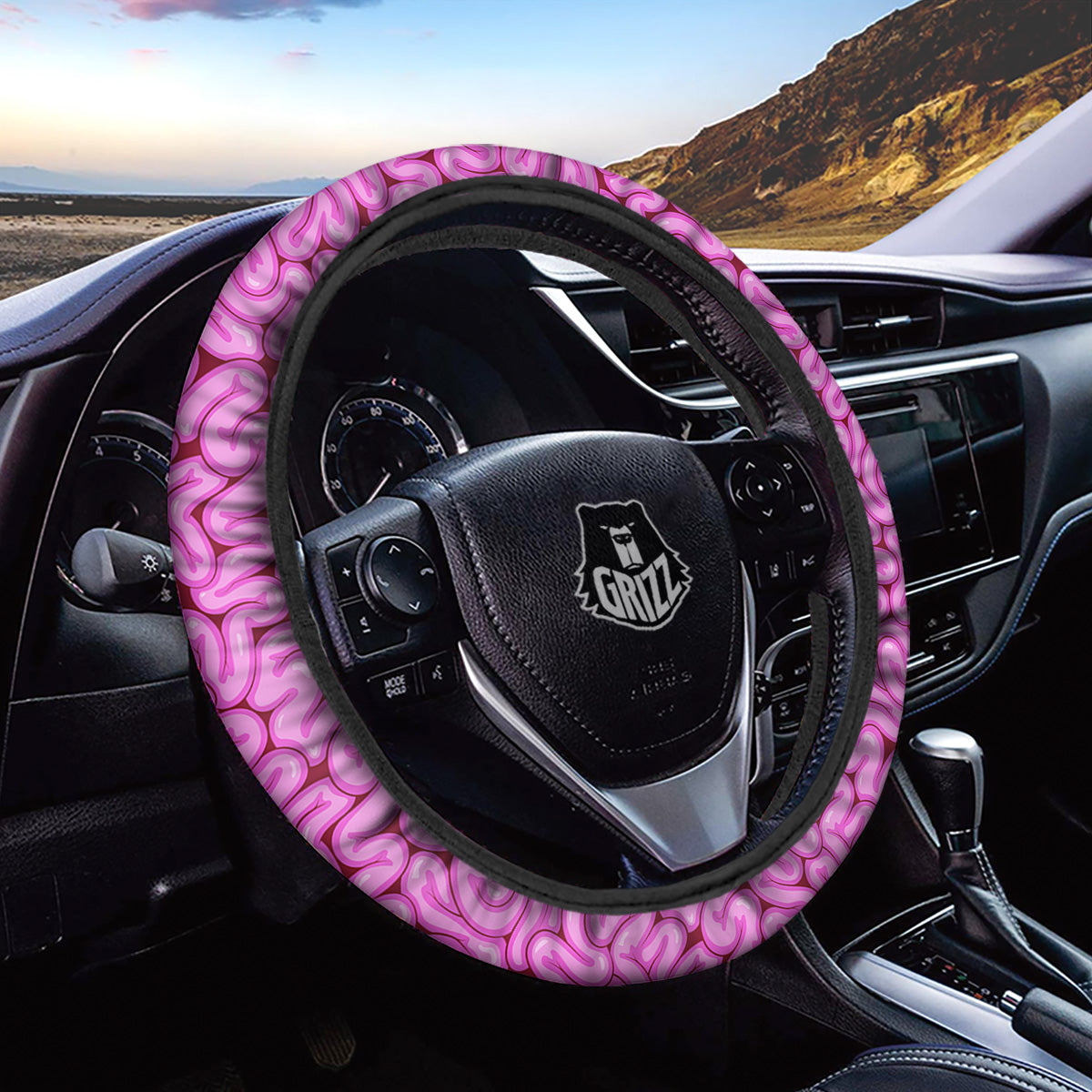 Pink Brains Cartoon Print Pattern Car Steering Wheel Cover-grizzshop