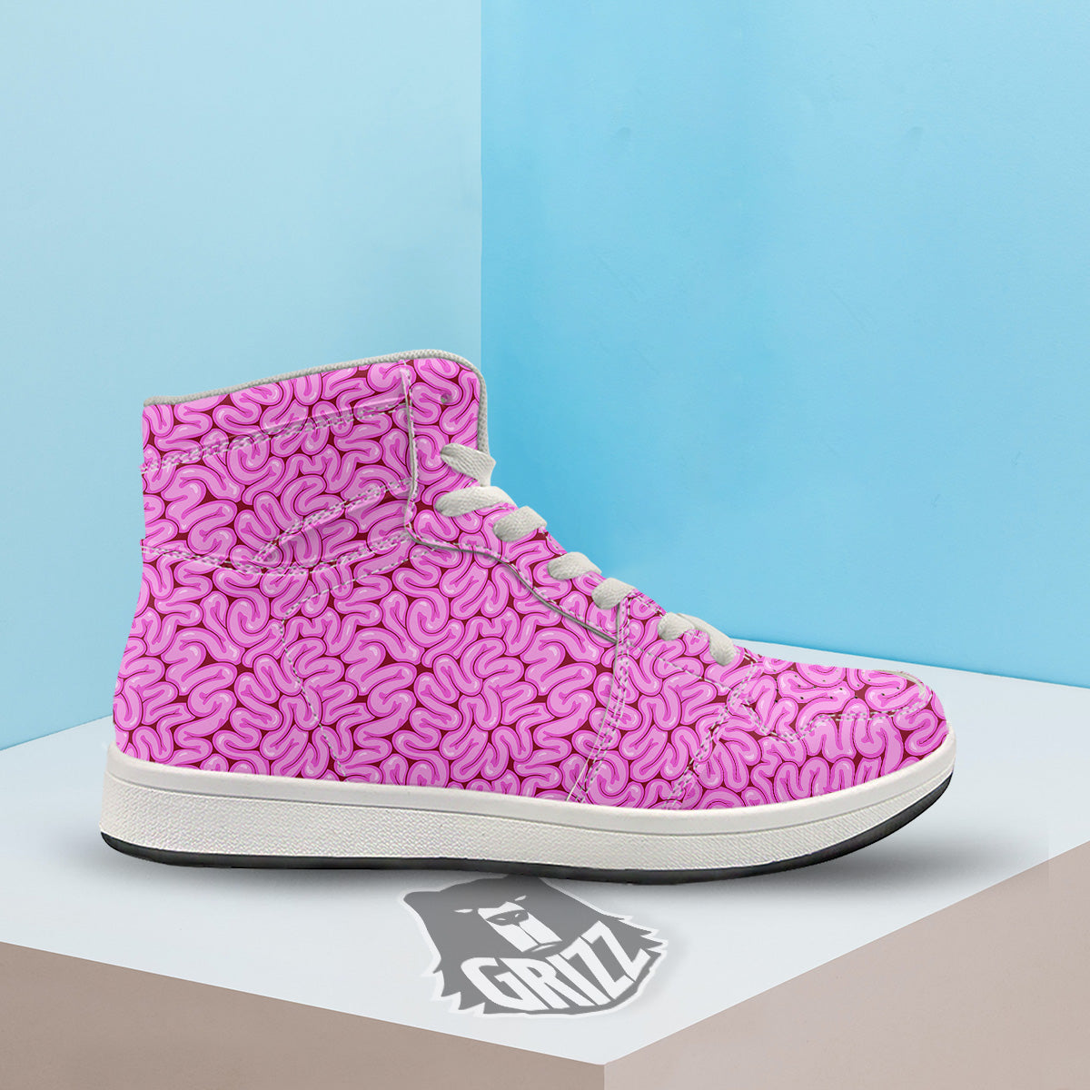 Pink Brains Cartoon Print Pattern High Top Sneakers-grizzshop
