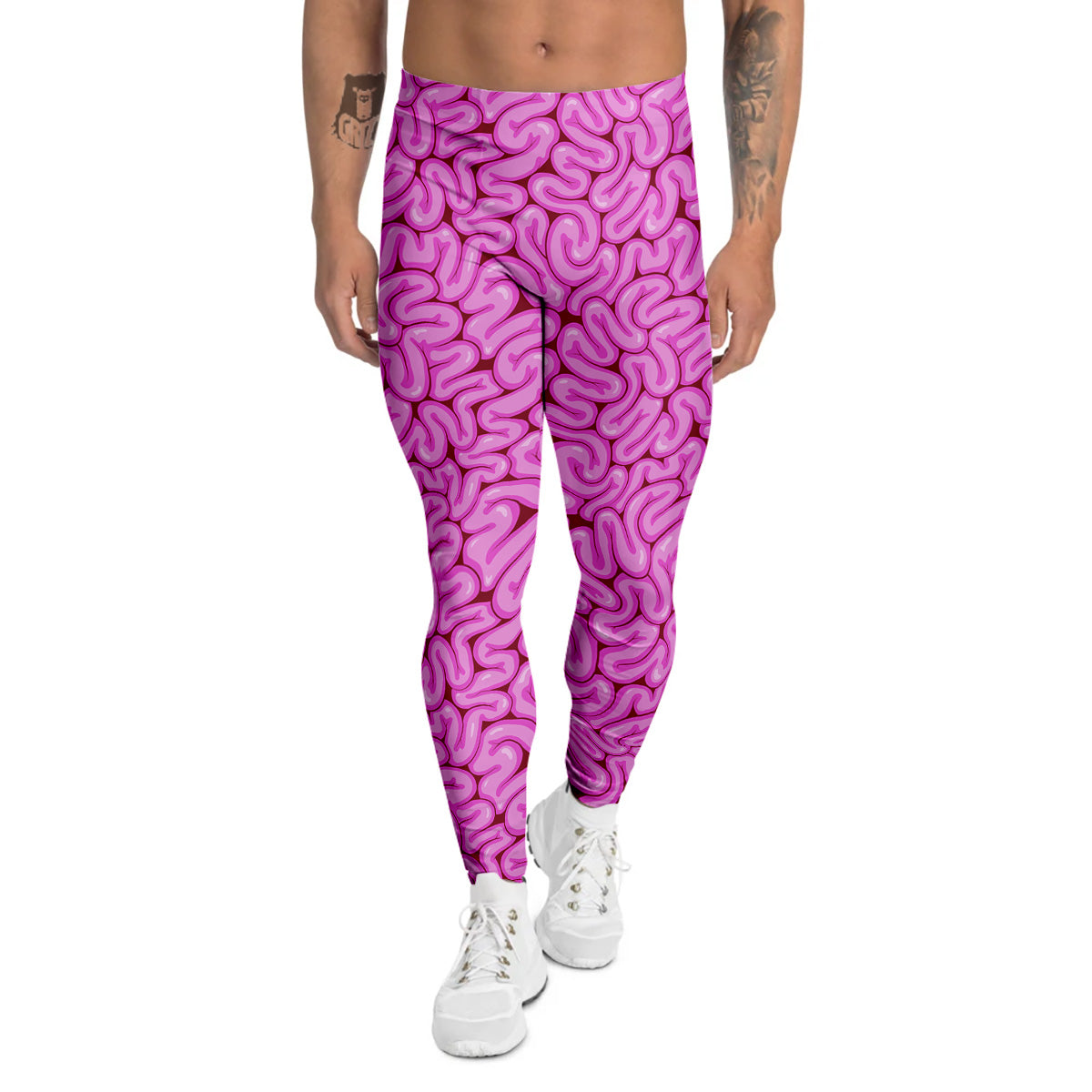 Pink Brains Cartoon Print Pattern Men's Leggings-grizzshop