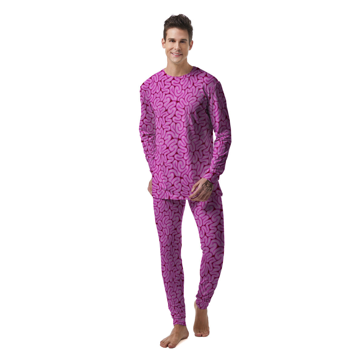 Pink Brains Cartoon Print Pattern Men's Pajamas-grizzshop