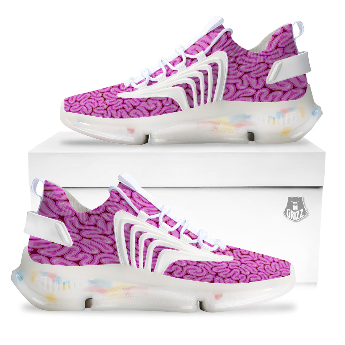 Pink Brains Cartoon Print Pattern White Gym Shoes-grizzshop