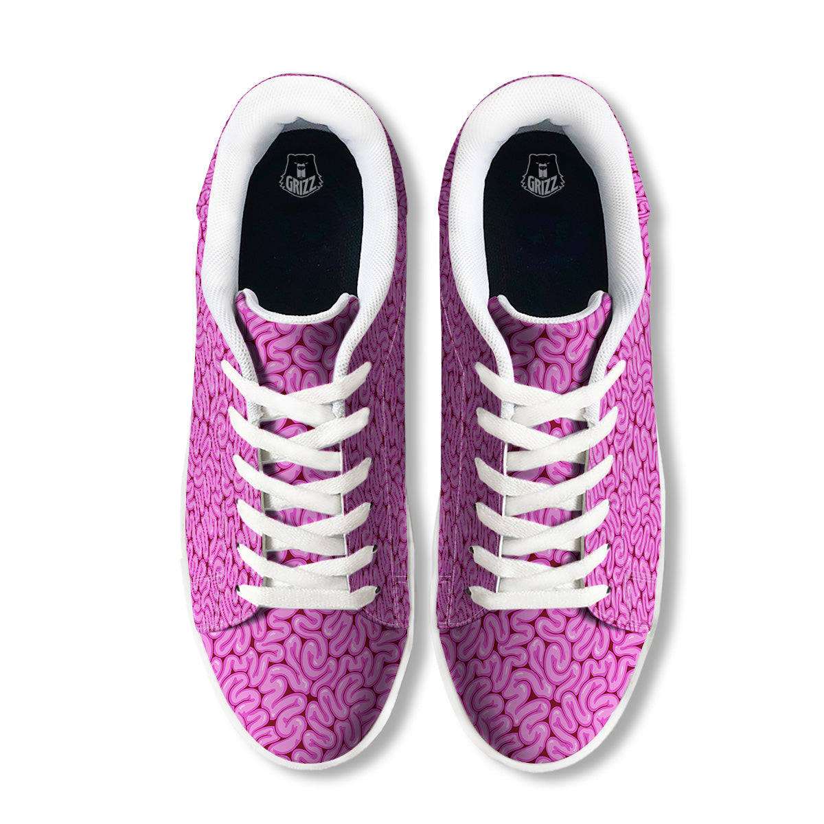 Pink Brains Cartoon Print Pattern White Low Top Sneakers-grizzshop
