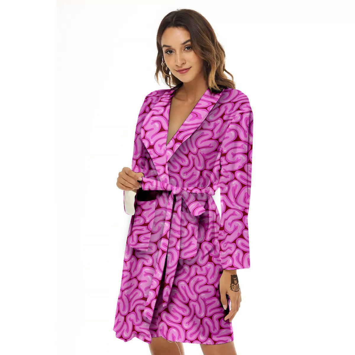 Pink Brains Cartoon Print Pattern Women's Robe-grizzshop