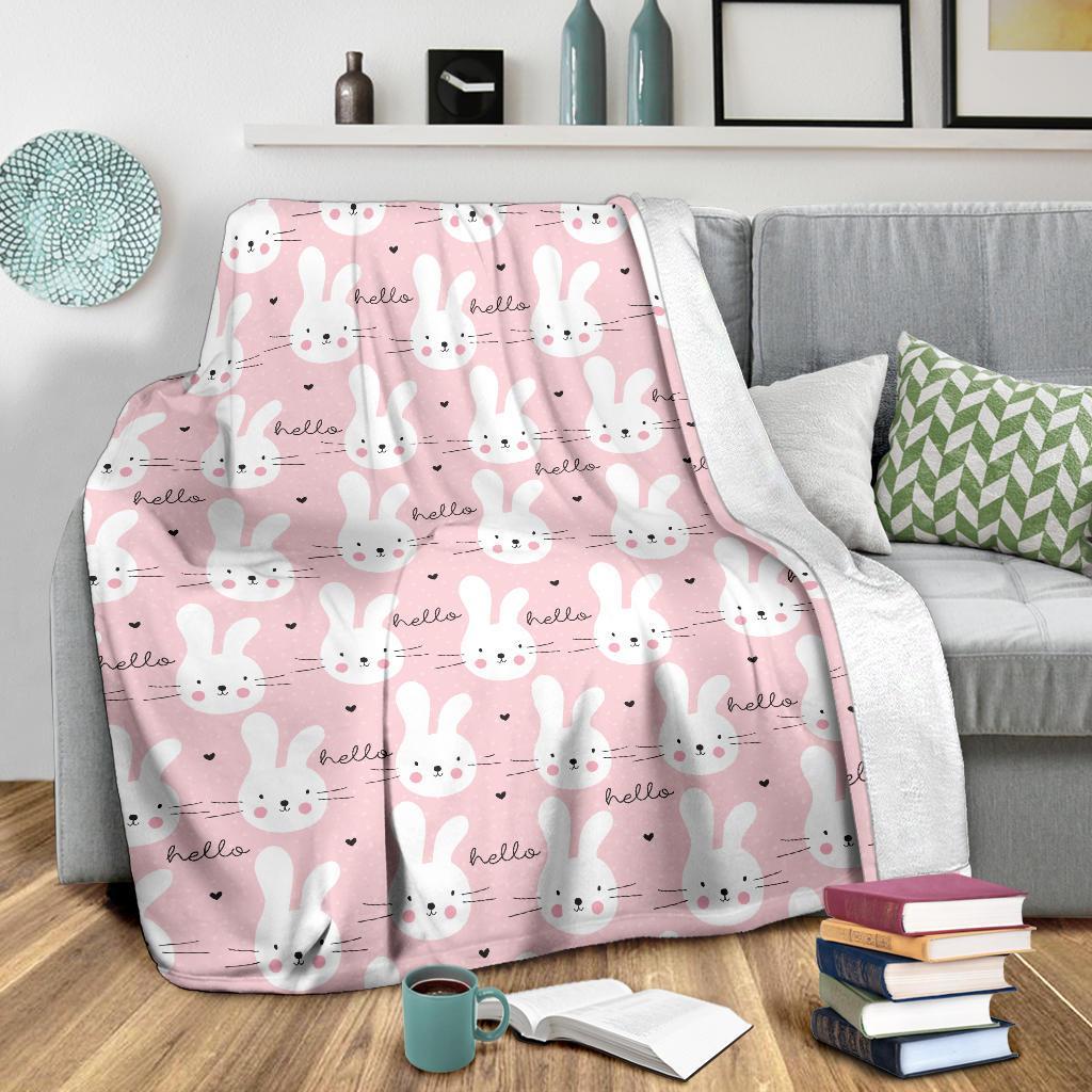 Pink Bunny Rabbit Pattern Print Blanket-grizzshop