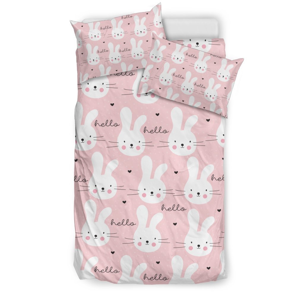 Pink Bunny Rabbit Pattern Print Duvet Cover Bedding Set-grizzshop