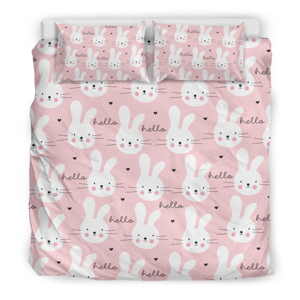 Pink Bunny Rabbit Pattern Print Duvet Cover Bedding Set-grizzshop