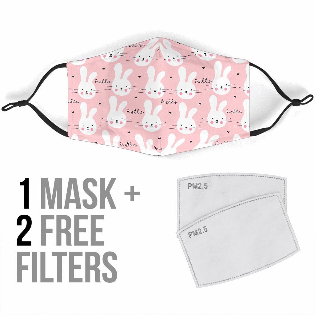 Pink Bunny Rabbit Pattern Print Face Mask-grizzshop