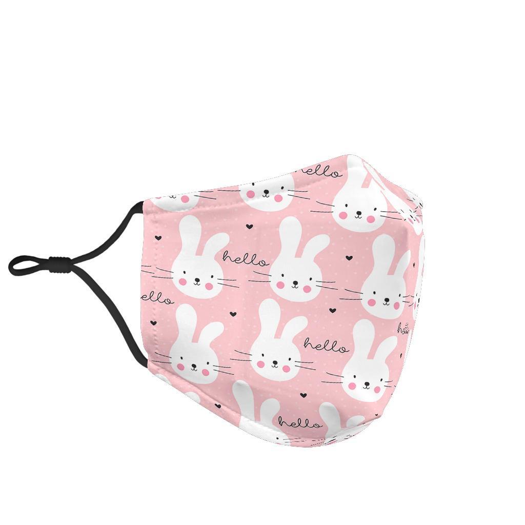 Pink Bunny Rabbit Pattern Print Face Mask-grizzshop