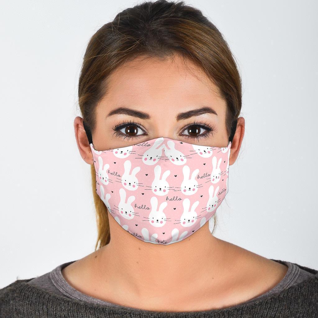 Pink Bunny Rabbit Pattern Print Face Mask-grizzshop