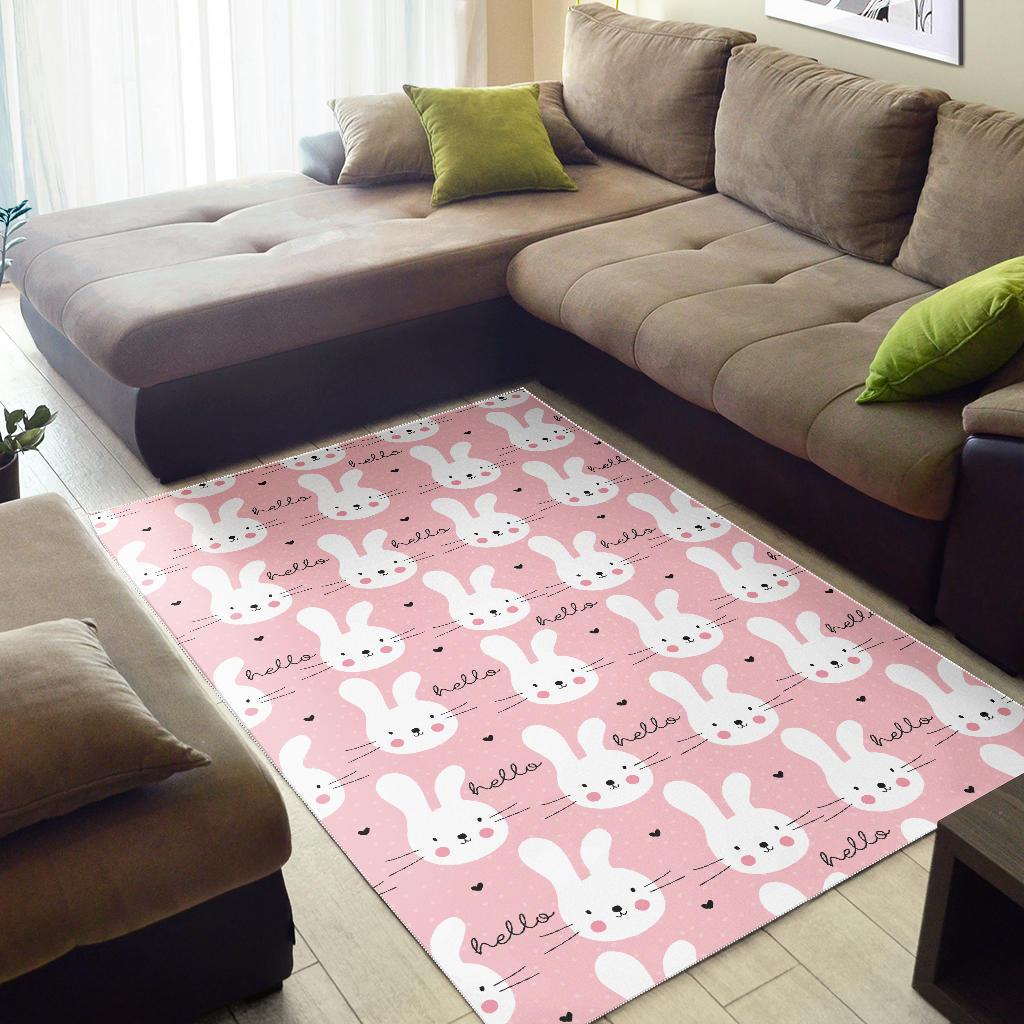 Pink Bunny Rabbit Pattern Print Floor Mat-grizzshop