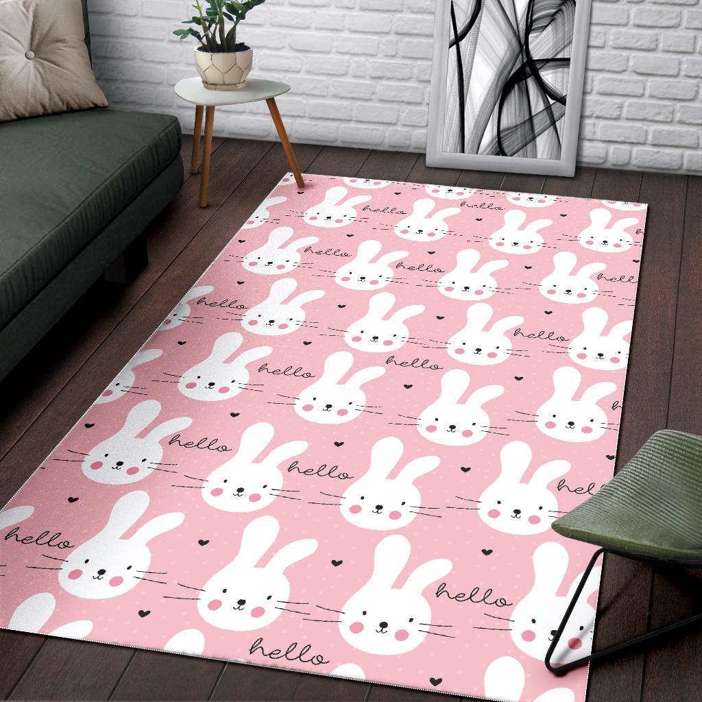 Pink Bunny Rabbit Pattern Print Floor Mat-grizzshop