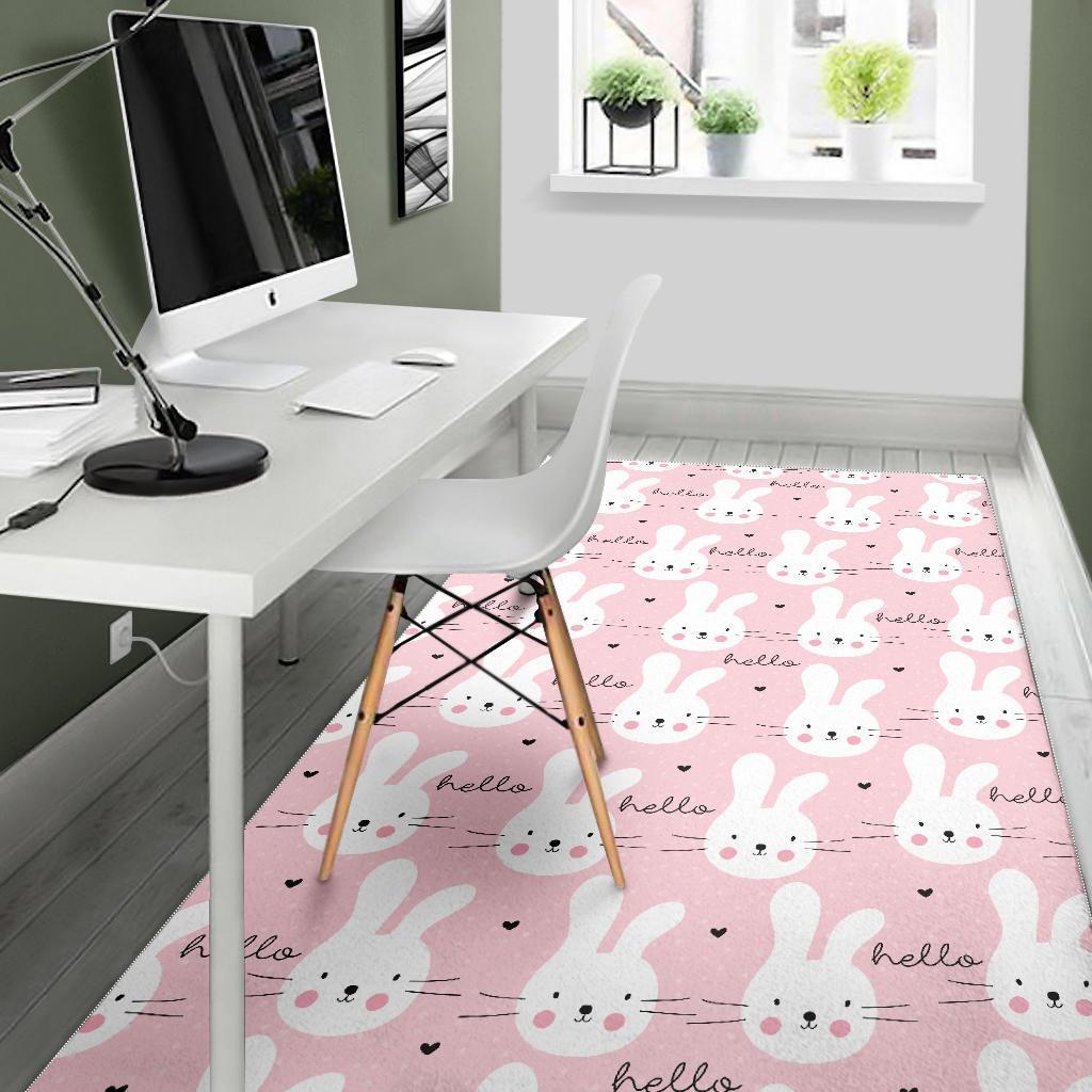 Pink Bunny Rabbit Pattern Print Floor Mat-grizzshop