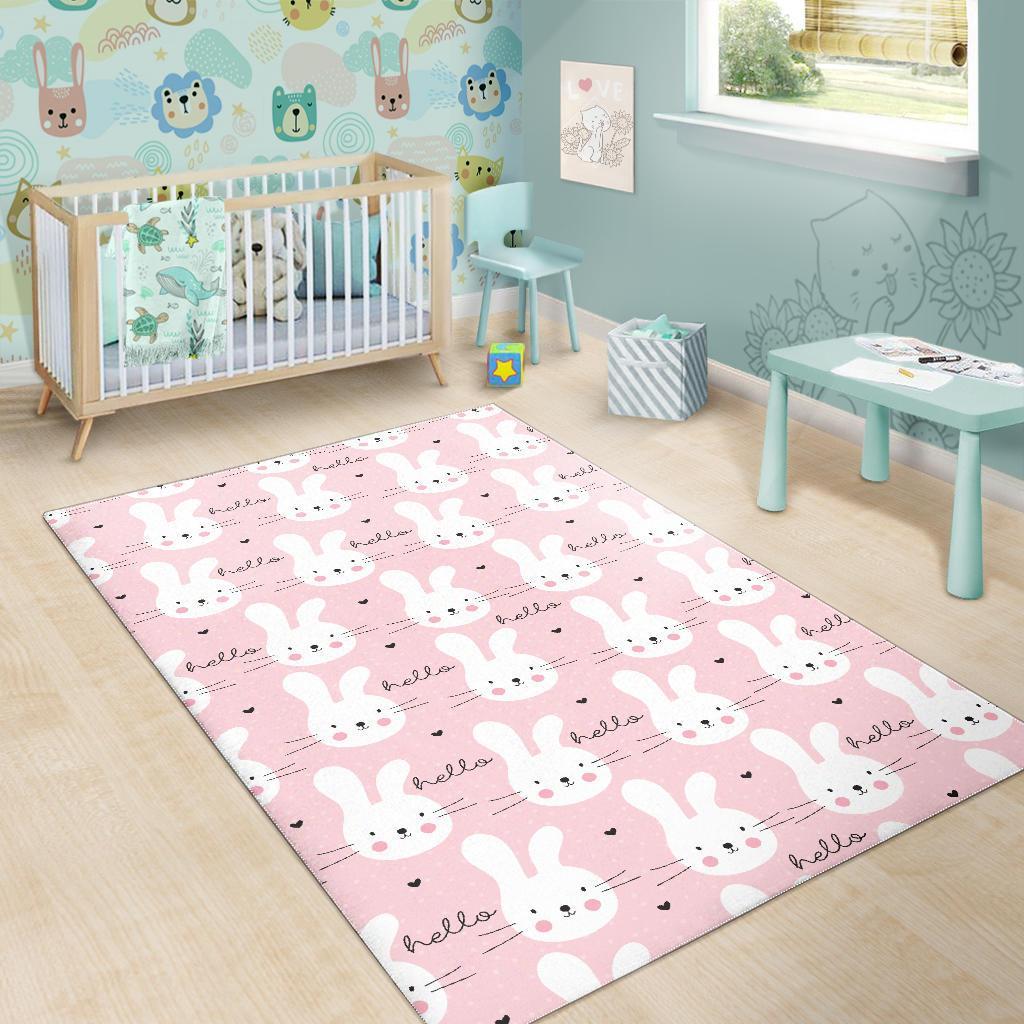 Pink Bunny Rabbit Pattern Print Floor Mat-grizzshop