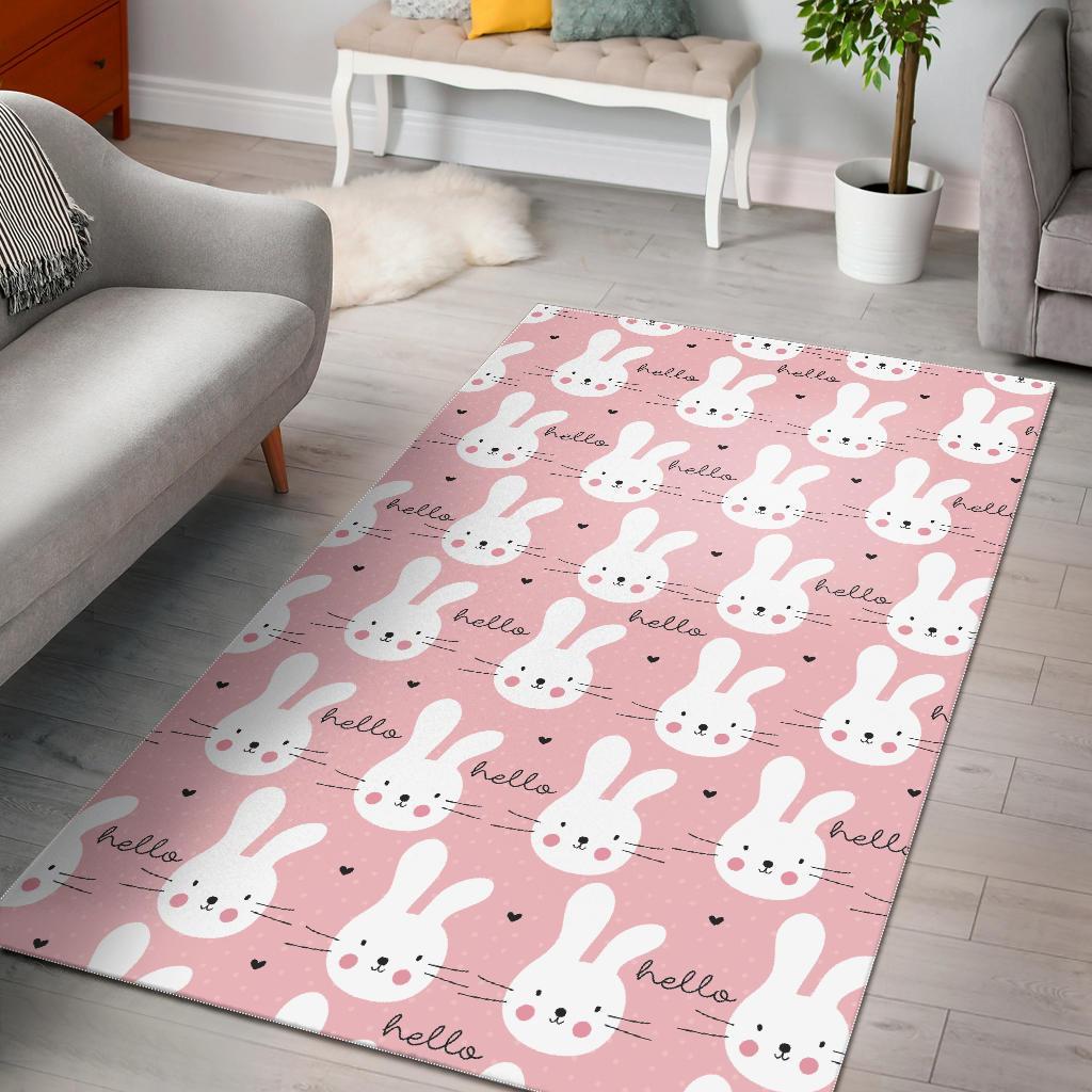 Pink Bunny Rabbit Pattern Print Floor Mat-grizzshop