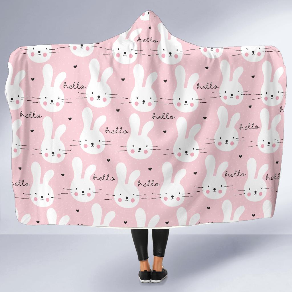 Pink Bunny Rabbit Pattern Print Hooded Blanket-grizzshop