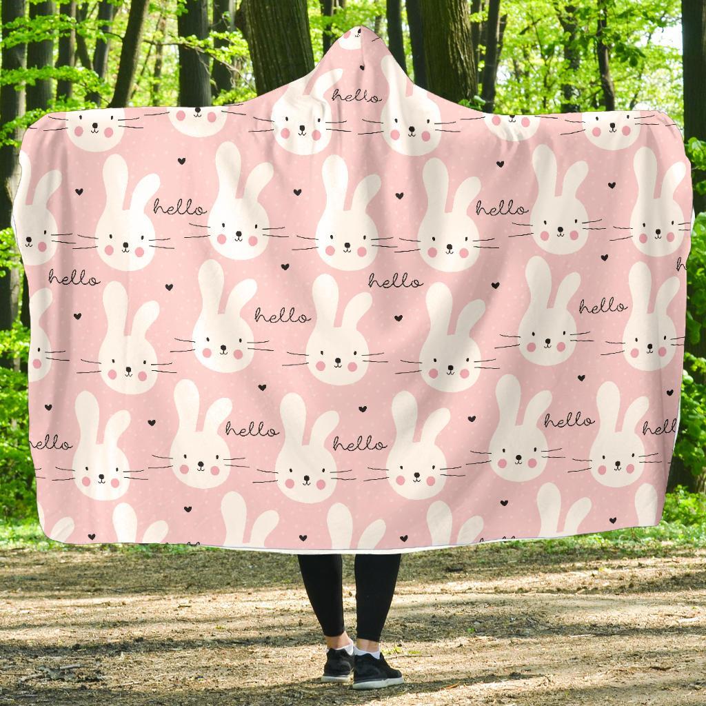 Pink Bunny Rabbit Pattern Print Hooded Blanket-grizzshop