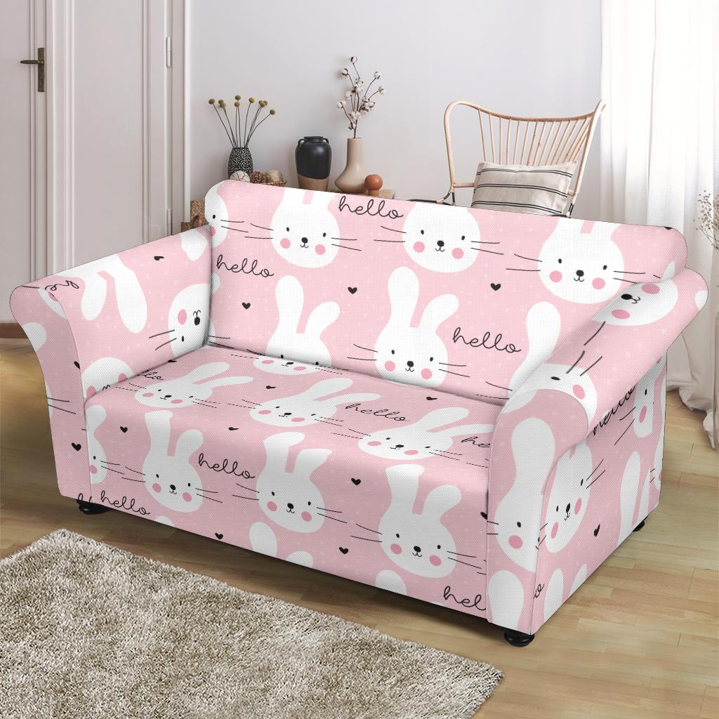 Pink Bunny Rabbit Pattern Print Loveseat Cover-grizzshop