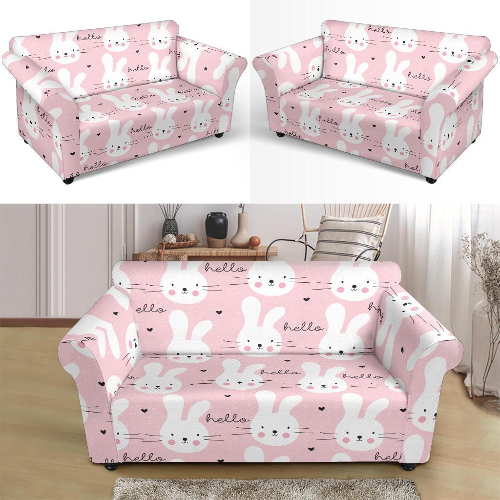 Pink Bunny Rabbit Pattern Print Loveseat Cover-grizzshop