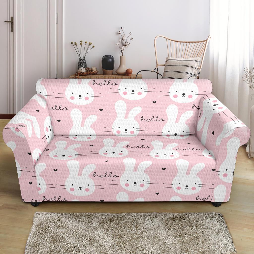 Pink Bunny Rabbit Pattern Print Loveseat Cover-grizzshop