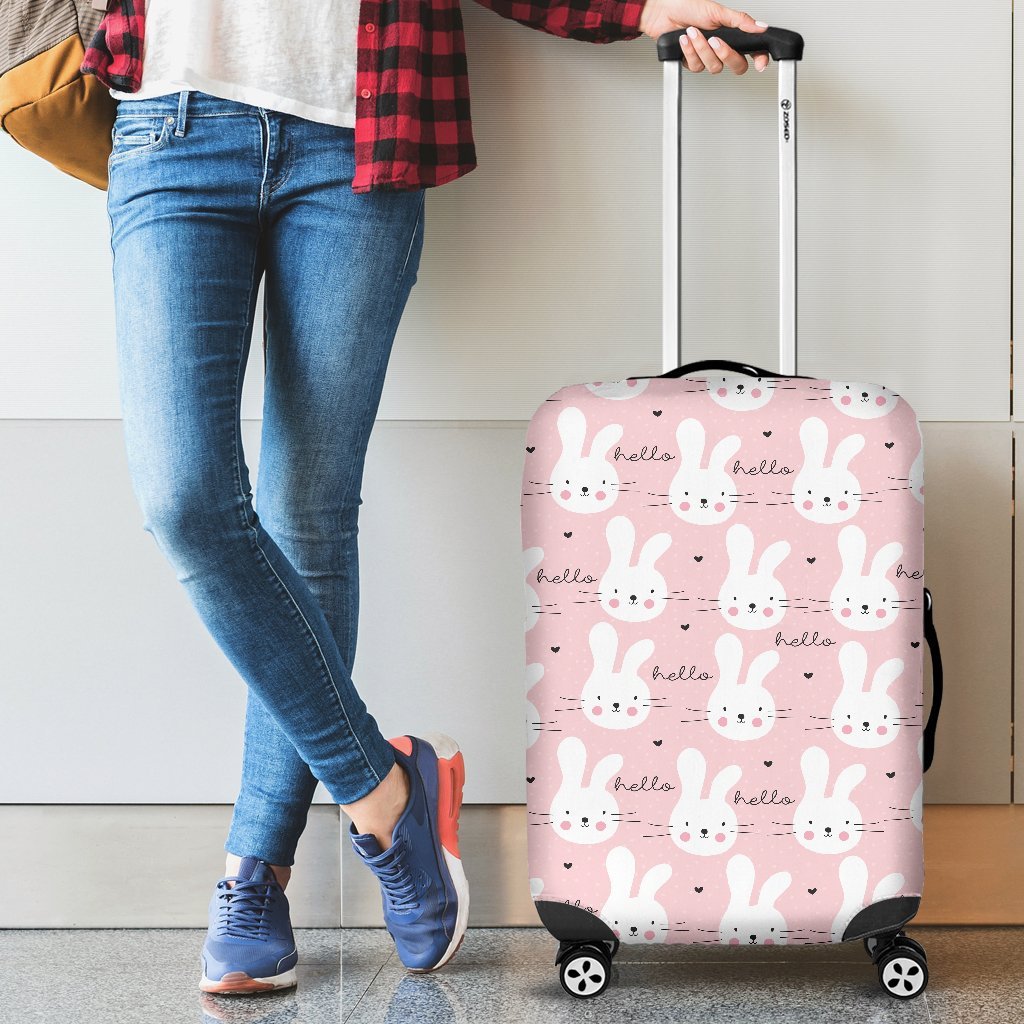 Pink Bunny Rabbit Pattern Print Luggage Cover Protector-grizzshop