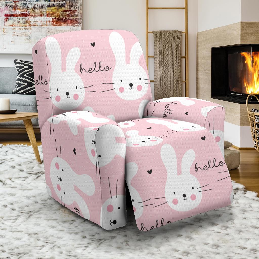 Pink Bunny Rabbit Pattern Print Recliner Cover-grizzshop