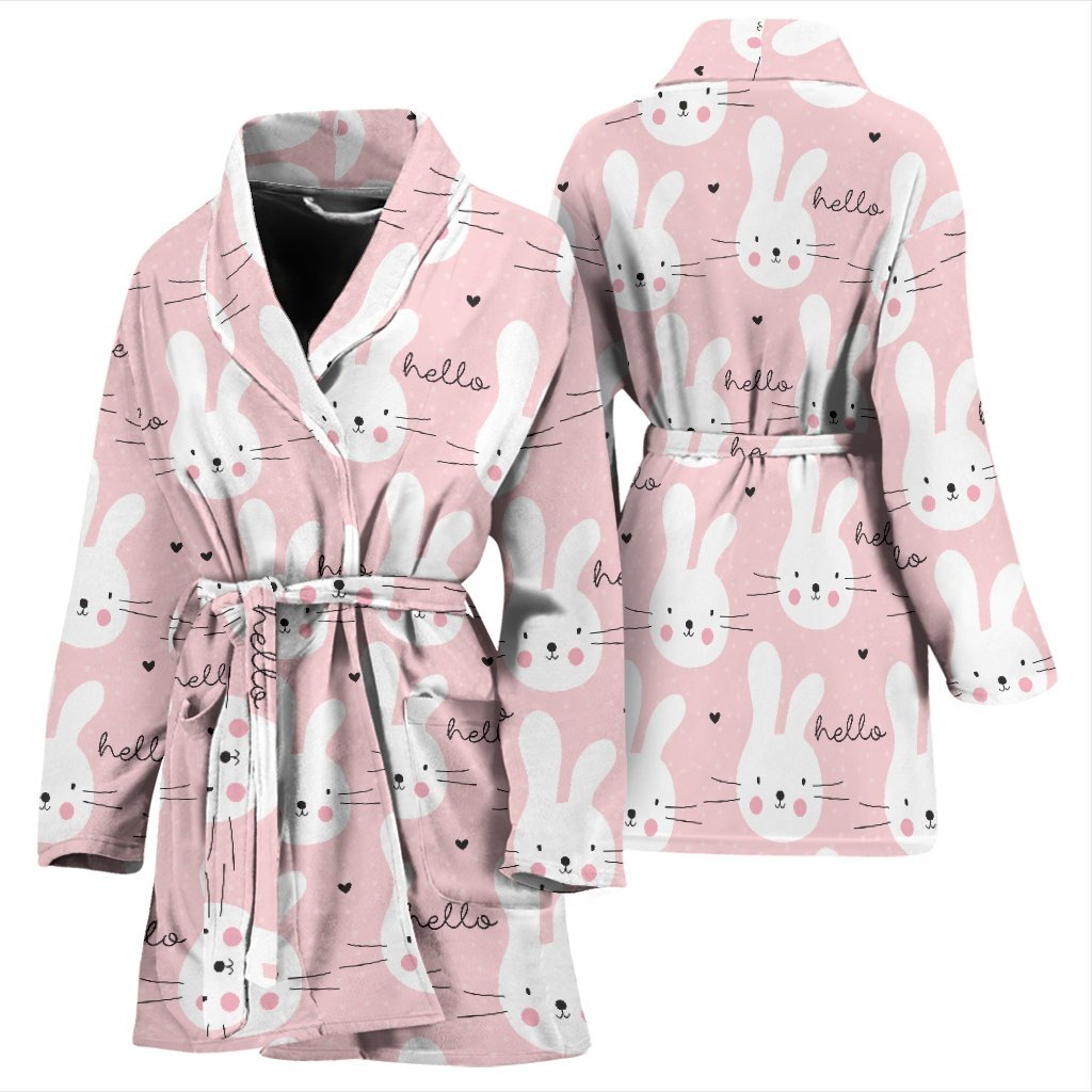 Pink Bunny Rabbit Pattern Print Women Long Robe-grizzshop