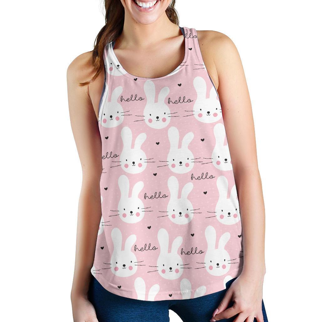 Pink Bunny Rabbit Pattern Print Women's Racerback Tank Tops-grizzshop