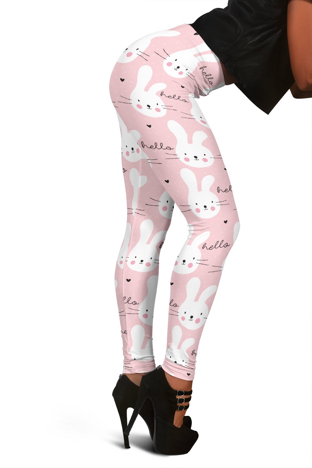 Pink Bunny Rabbit Print Pattern Women Leggings-grizzshop