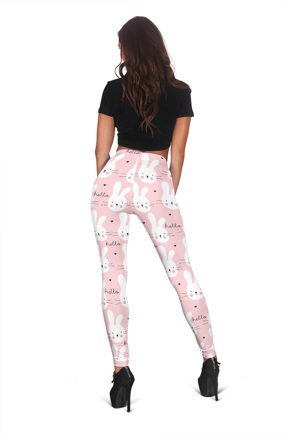 Pink Bunny Rabbit Print Pattern Women Leggings-grizzshop