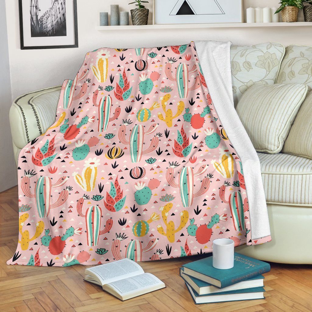 Pink Cactus Pattern Print Blanket-grizzshop