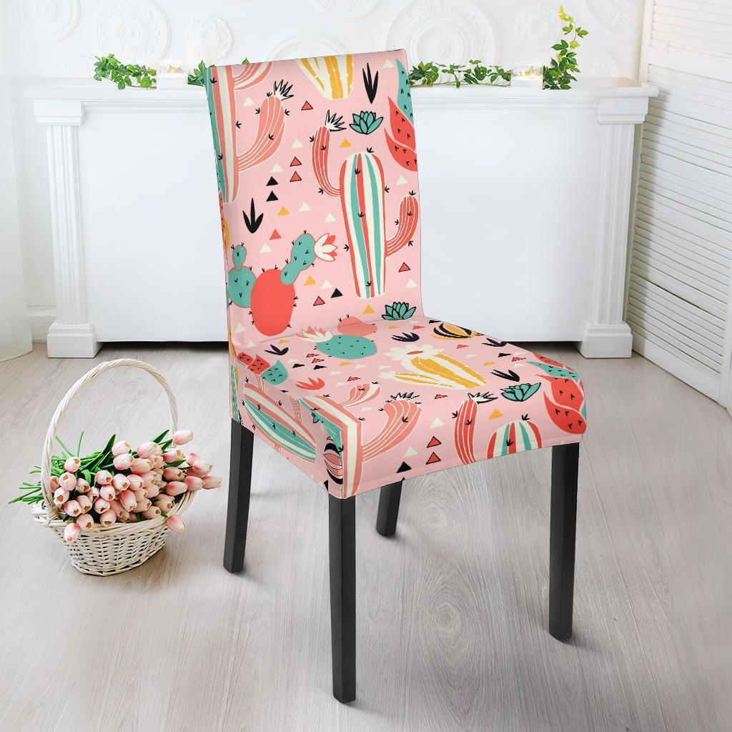 Pink Cactus Pattern Print Chair Cover-grizzshop