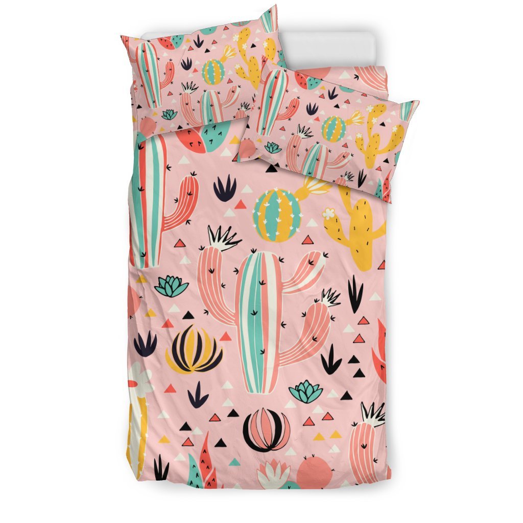 Pink Cactus Pattern Print Duvet Cover Bedding Set-grizzshop