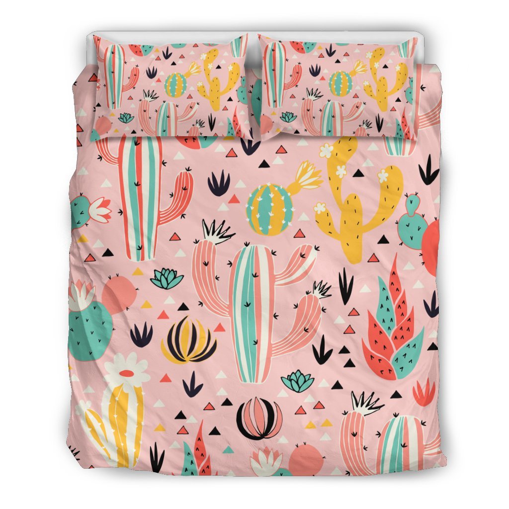 Pink Cactus Pattern Print Duvet Cover Bedding Set-grizzshop