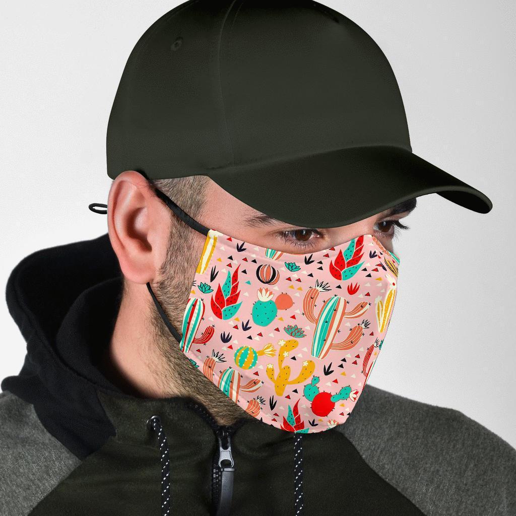 Pink Cactus Pattern Print Face Mask-grizzshop