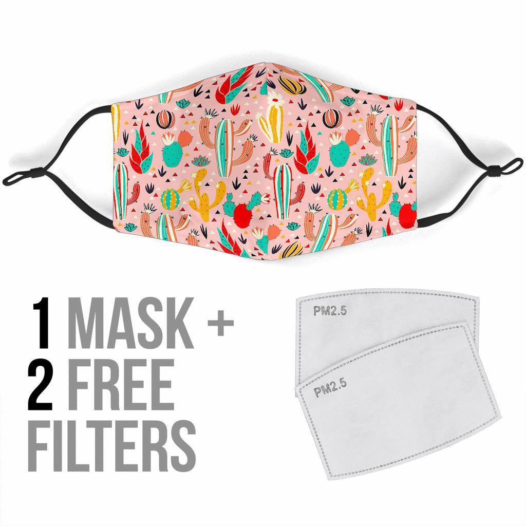 Pink Cactus Pattern Print Face Mask-grizzshop