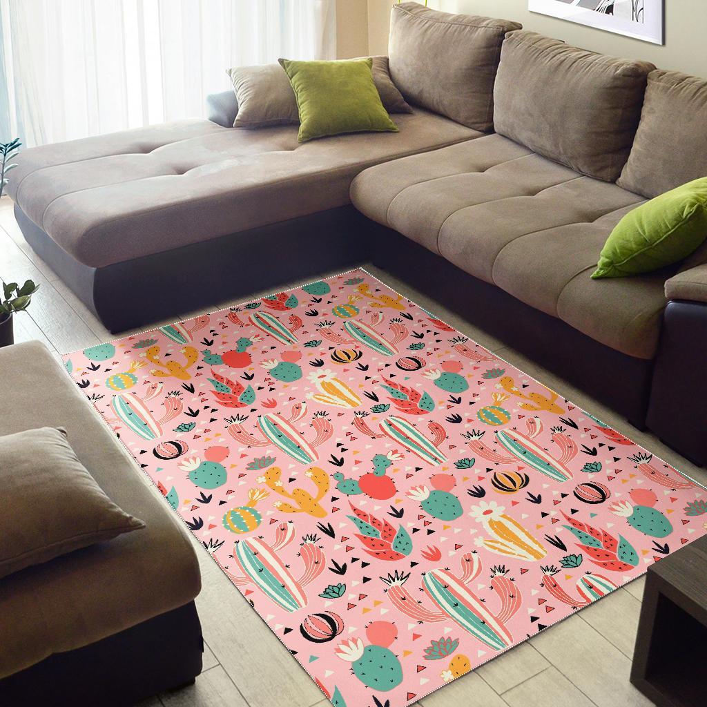 Pink Cactus Pattern Print Floor Mat-grizzshop