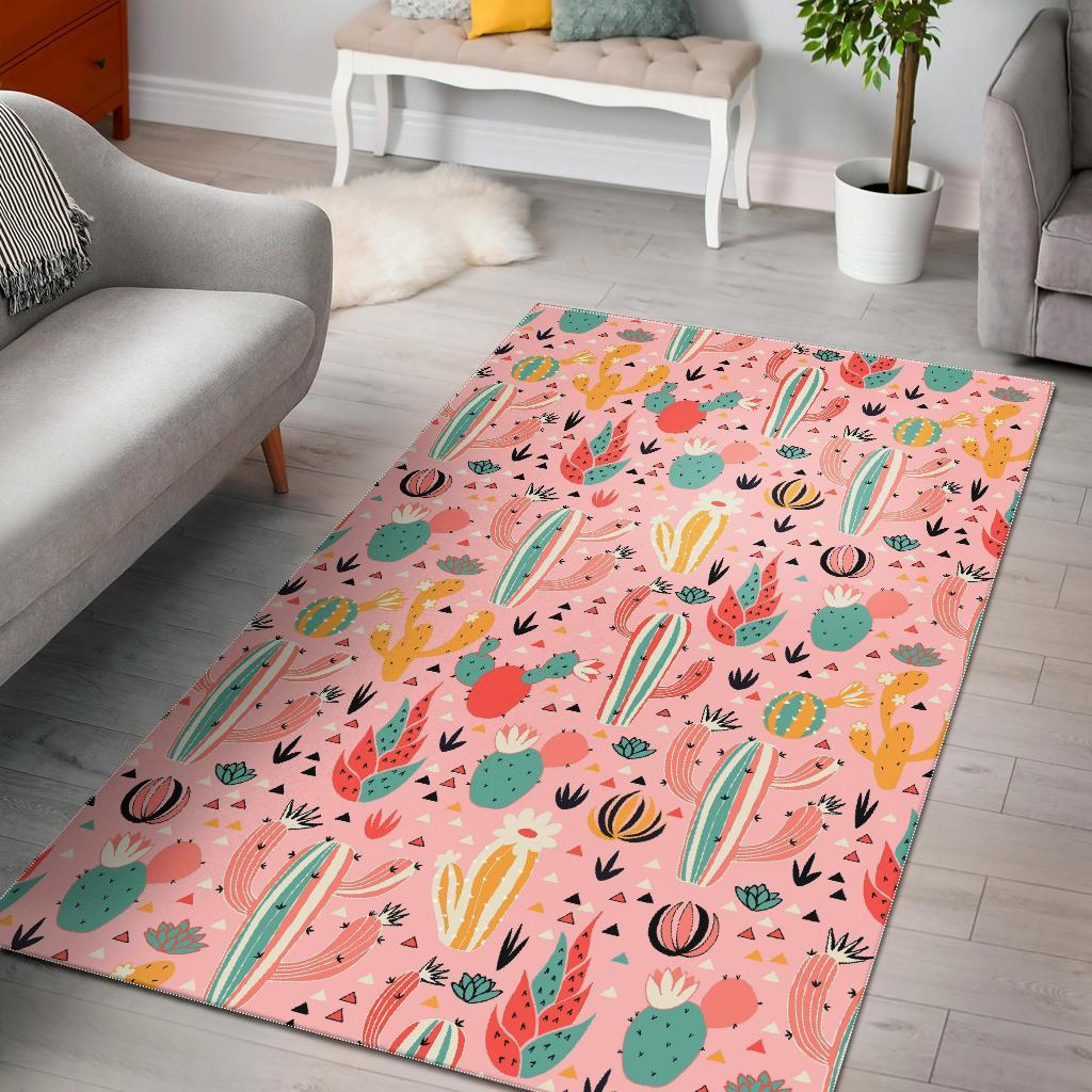 Pink Cactus Pattern Print Floor Mat-grizzshop