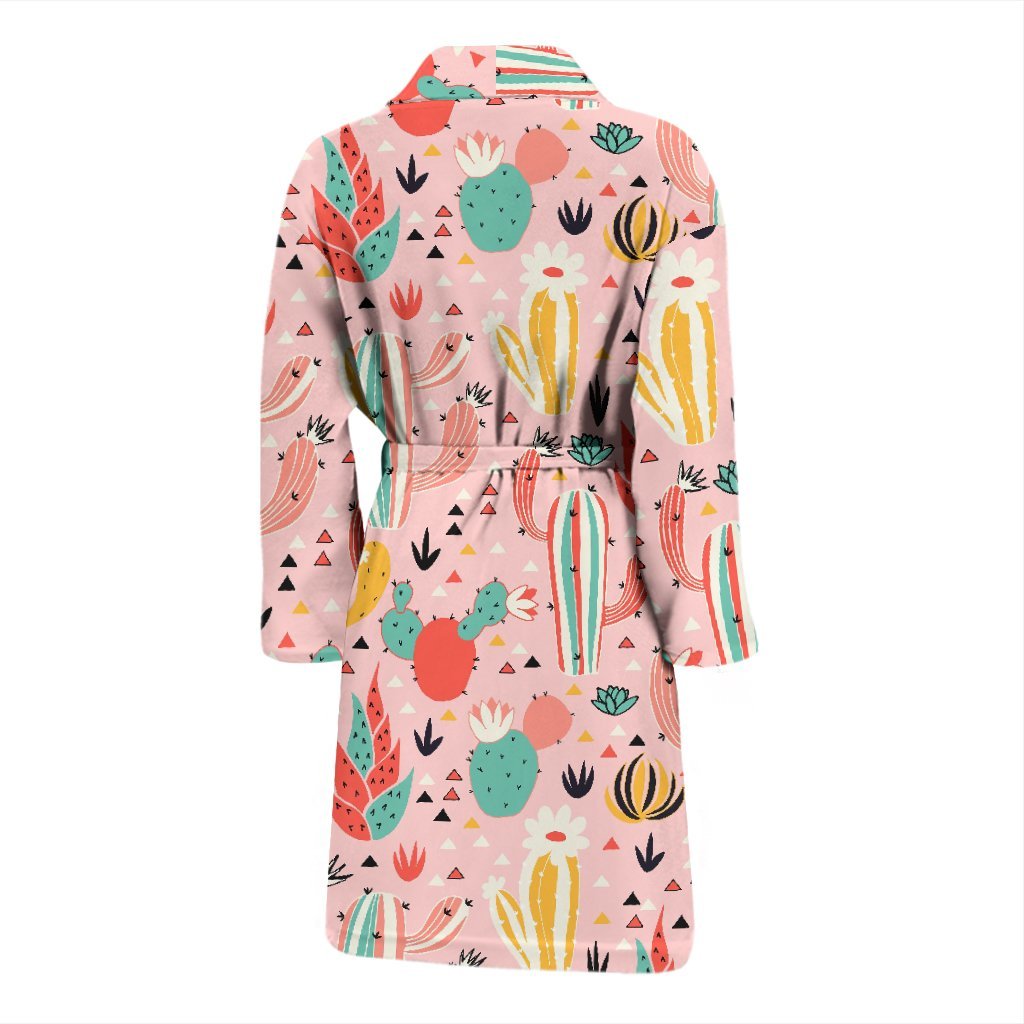 Pink Cactus Pattern Print Men Long Robe-grizzshop