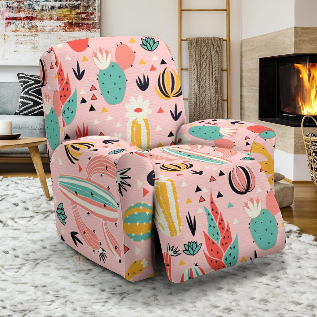 Pink Cactus Pattern Print Recliner Cover-grizzshop