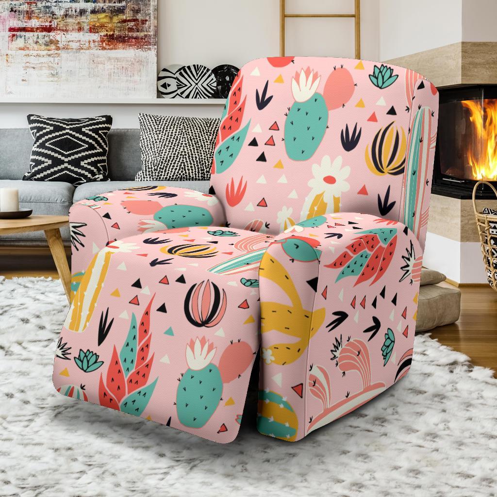 Pink Cactus Pattern Print Recliner Cover-grizzshop