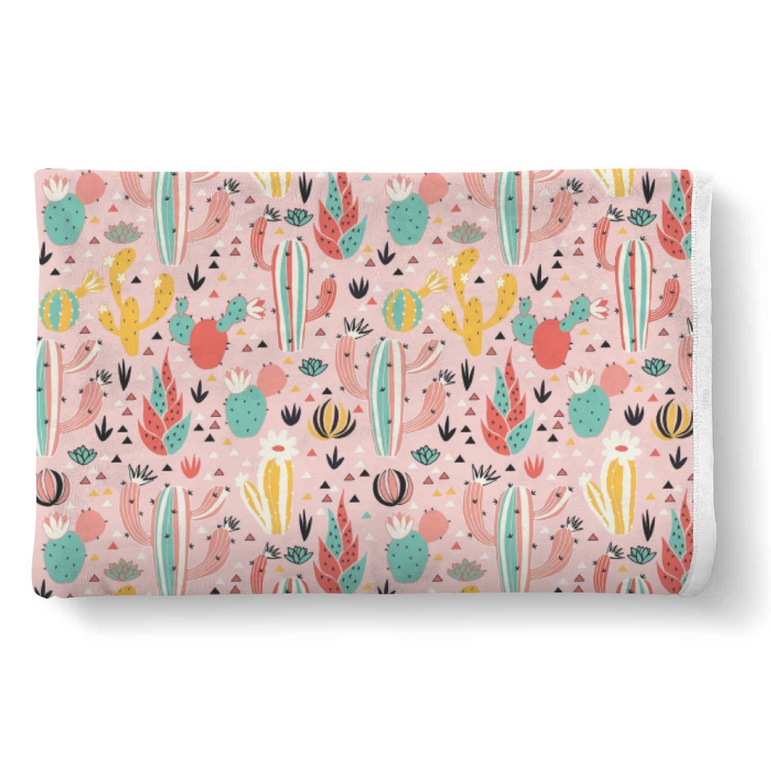 Pink Cactus Pattern Print Throw Blanket-grizzshop