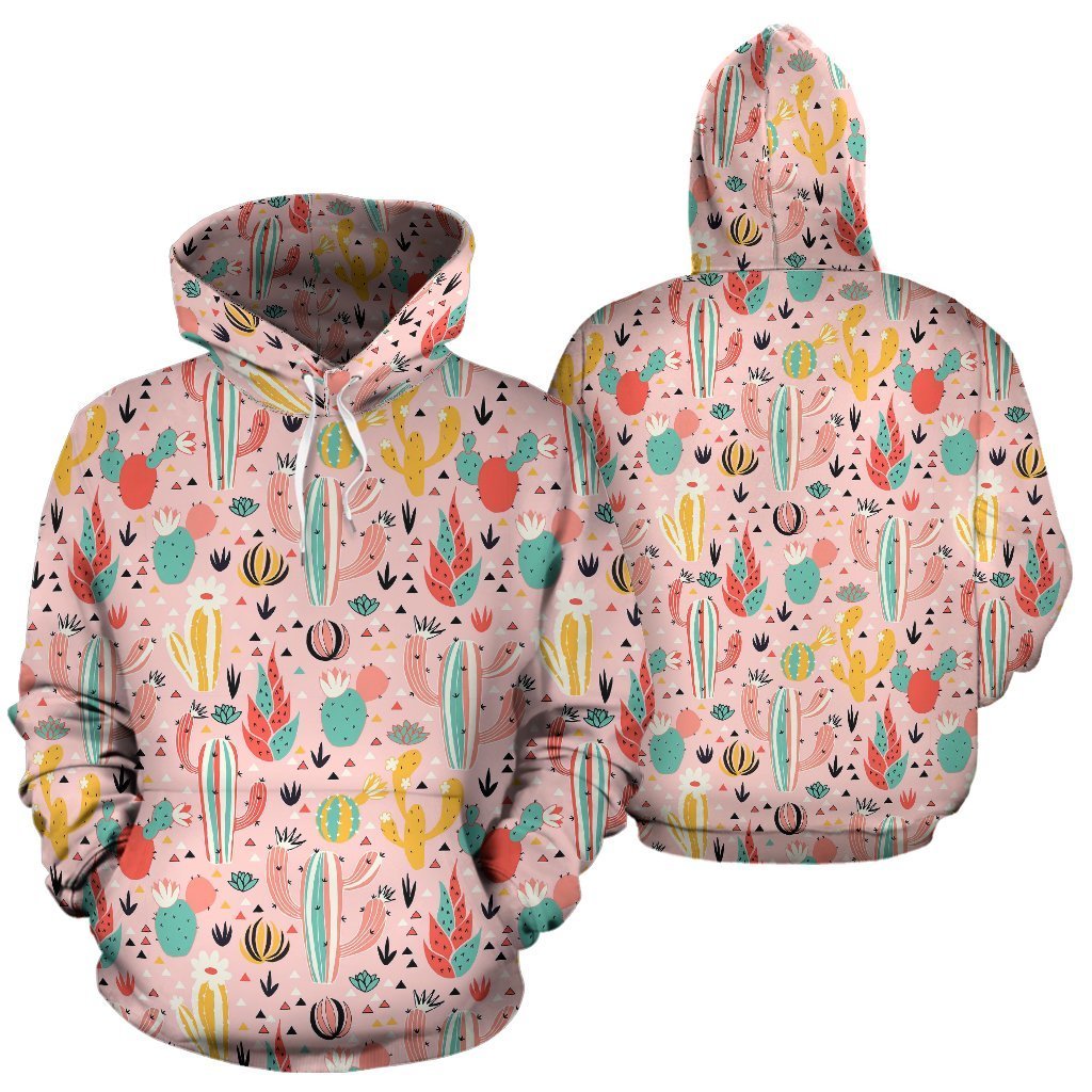 Pink Cactus Pattern Print Women Men Pullover Hoodie-grizzshop
