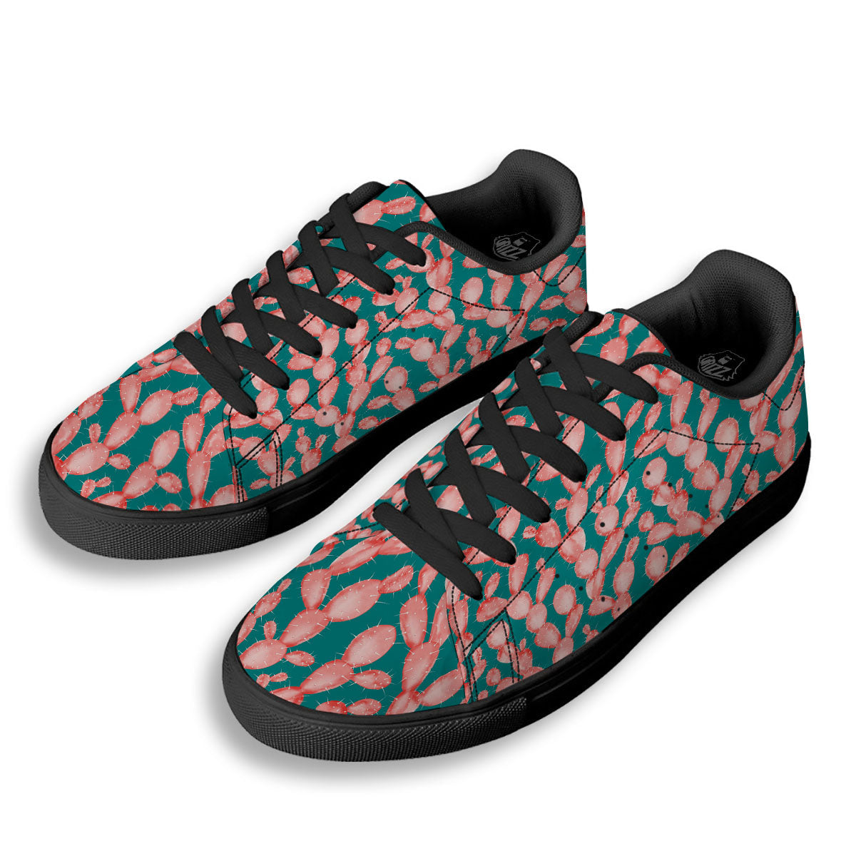 Pink Cactus Print Pattern Black Low Top Sneakers-grizzshop
