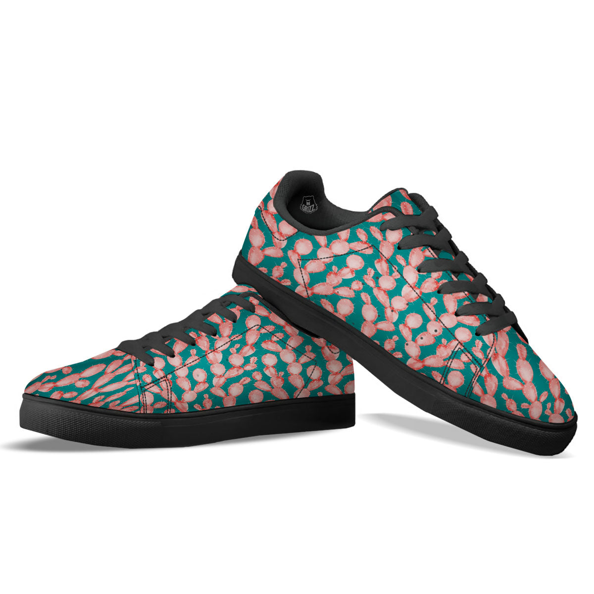 Pink Cactus Print Pattern Black Low Top Sneakers-grizzshop