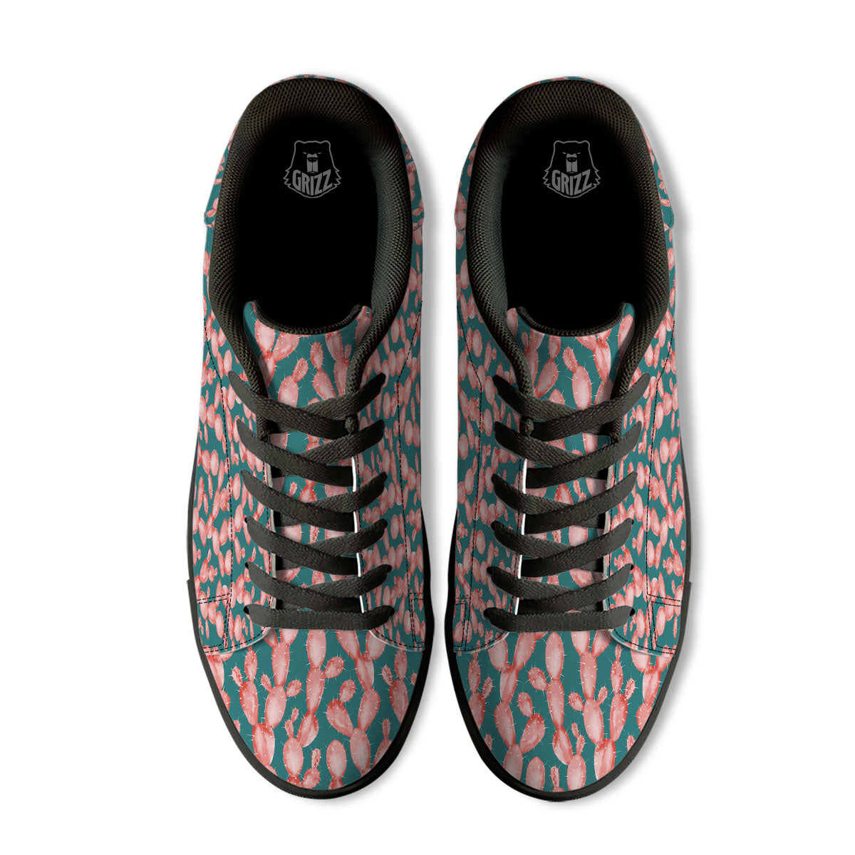 Pink Cactus Print Pattern Black Low Top Sneakers-grizzshop