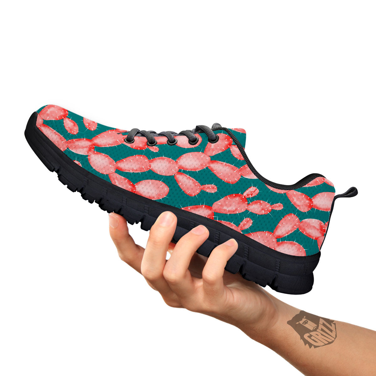 Pink Cactus Print Pattern Black Sneaker-grizzshop